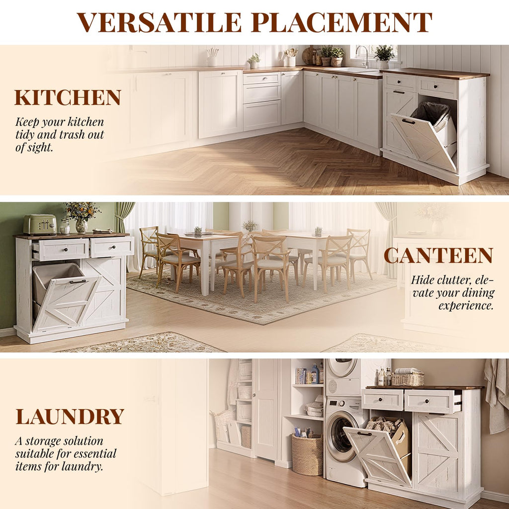 Brown White Double Tilt Out Trash Cabinet with Drawers L4795