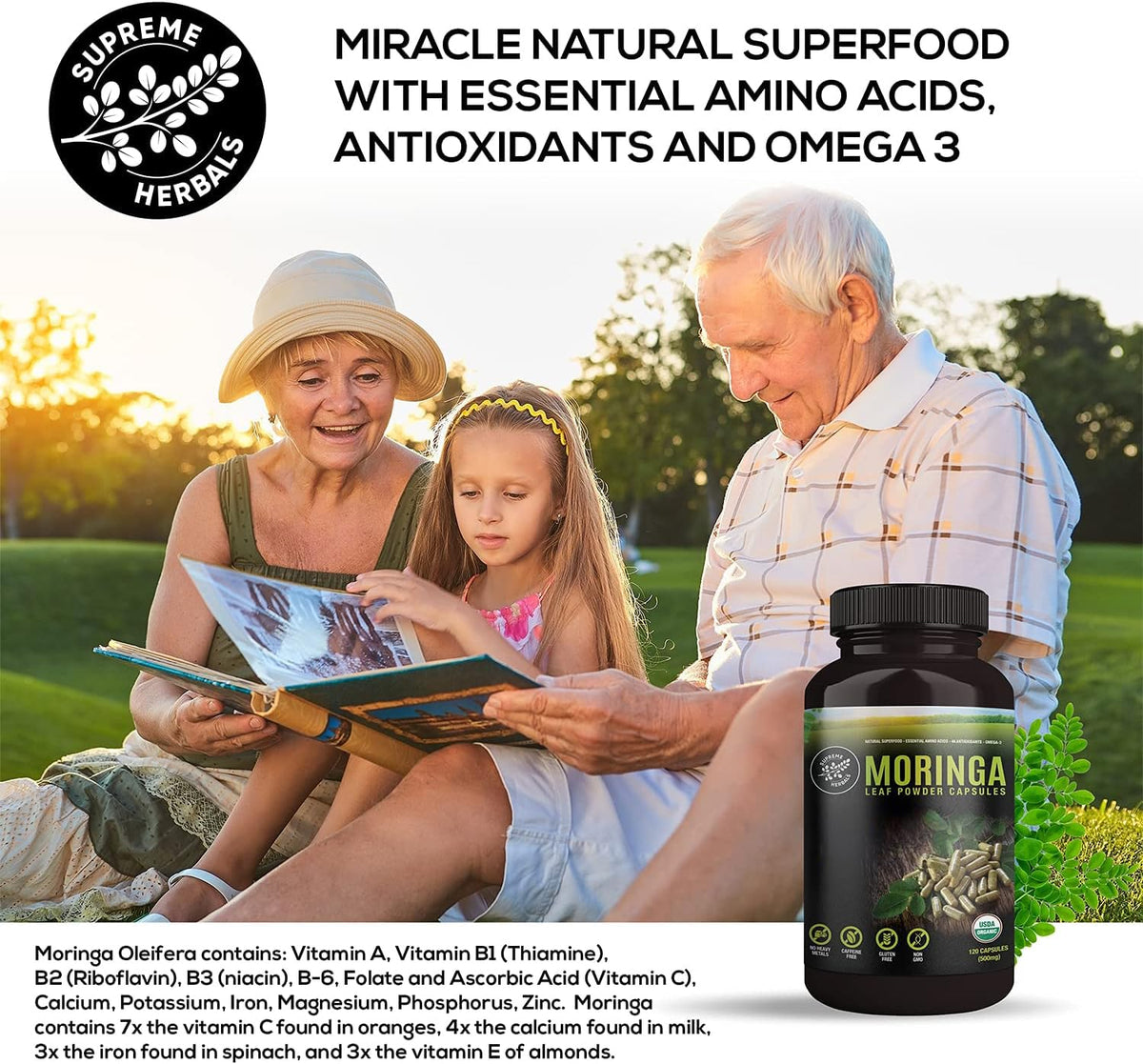 Organic Moringa Leaf Powder Capsules 500mg 120 Capsules O387