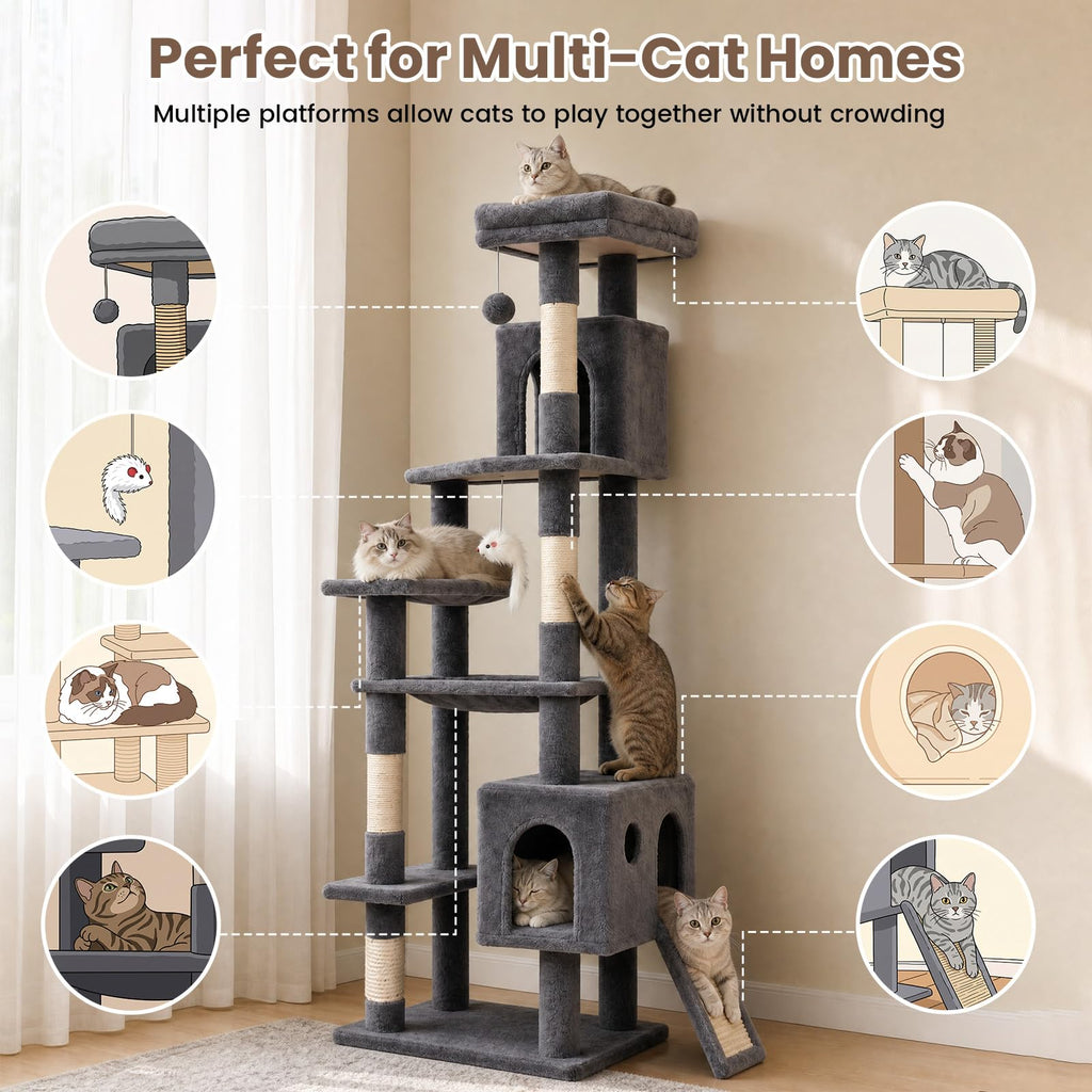 70 Inches Indoor Cat Tree with Ladder S649