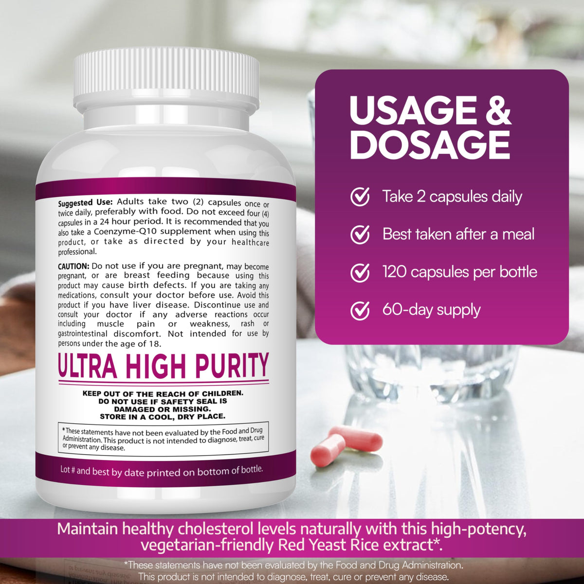 Red Yeast Rice Extract 1200 MG Vegetarian 120 Capsules L4146