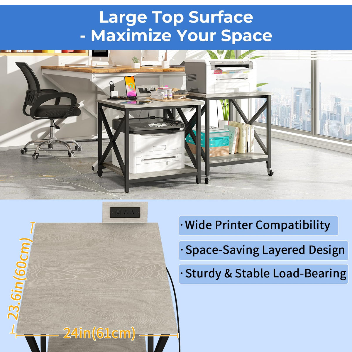 24"x23.6" Printer Stand with Power Outlet I128336