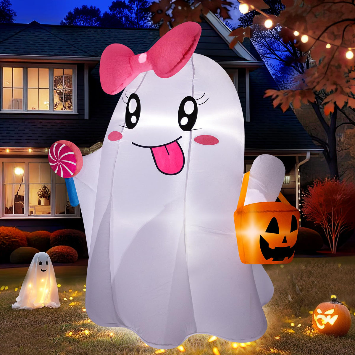 5FT Halloween Inflatables Ghost with Built-in LED Lights Z8790