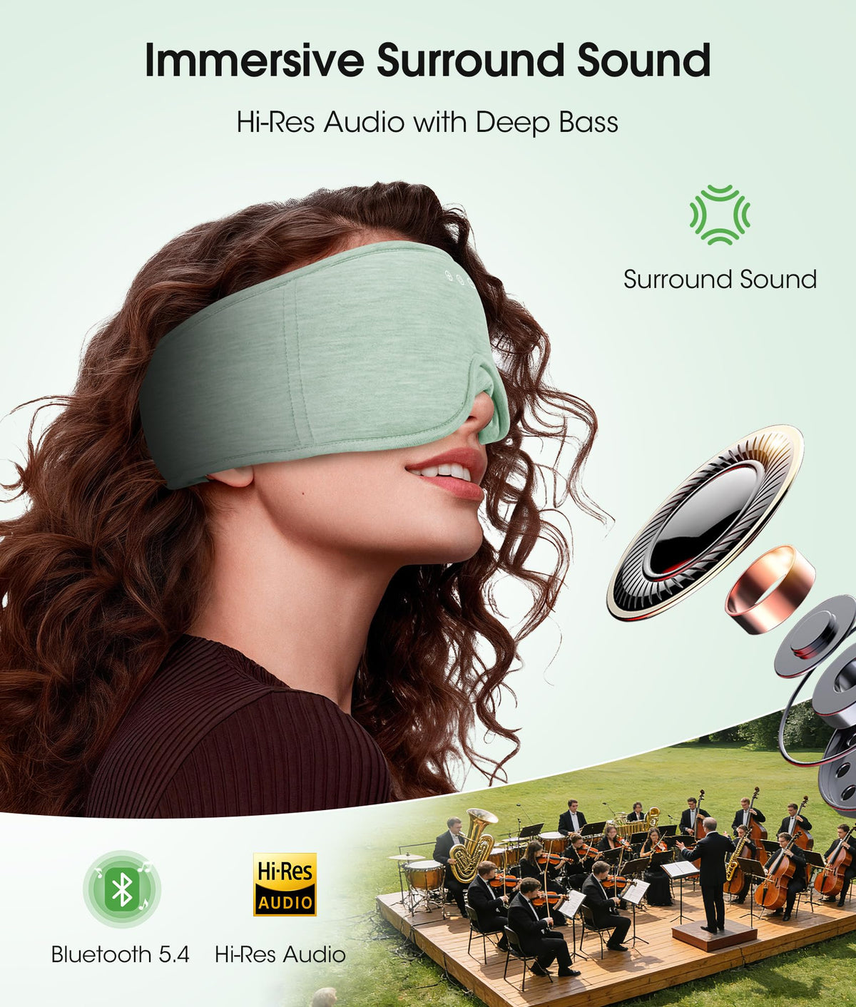 Bluetooth Sleep Headphones Eye Mask Bamboo Fiber P4458
