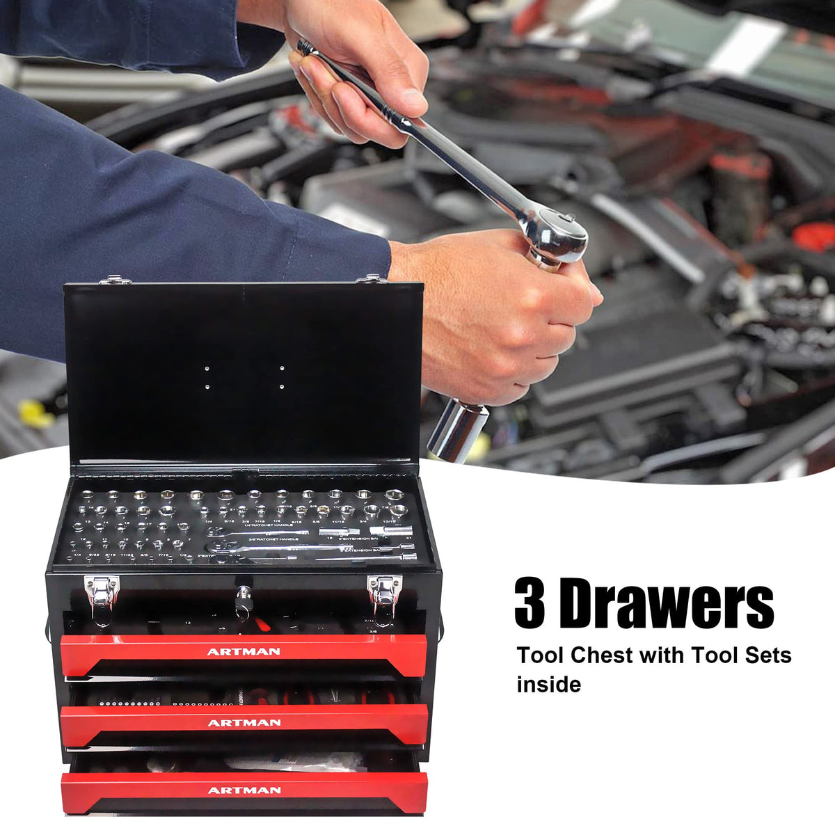 3-Drawer Steel Tool Chest with 439-Piece Mechanics Tool Set G615029