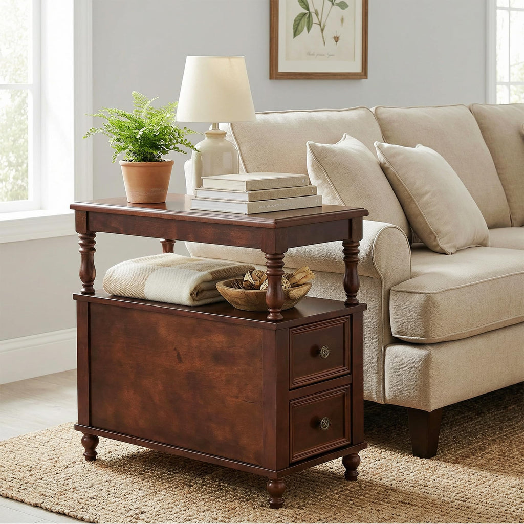 Cherry Finish Wood End Table with 2 Drawers C160491