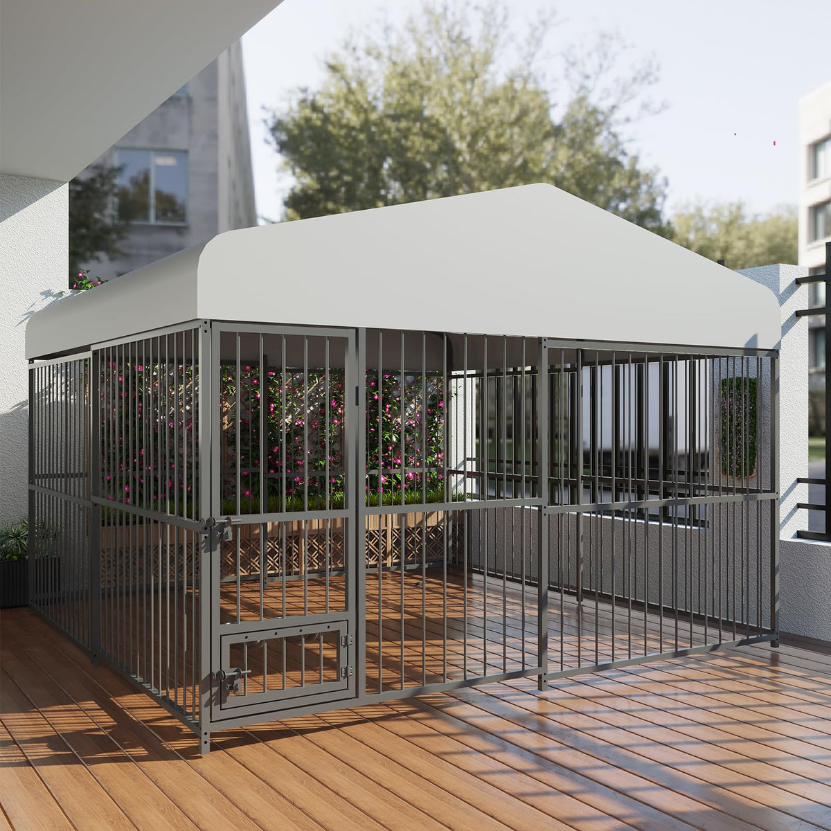 10x10x6 FT Heavy-Duty Metal Dog Kennel with Cover K4075