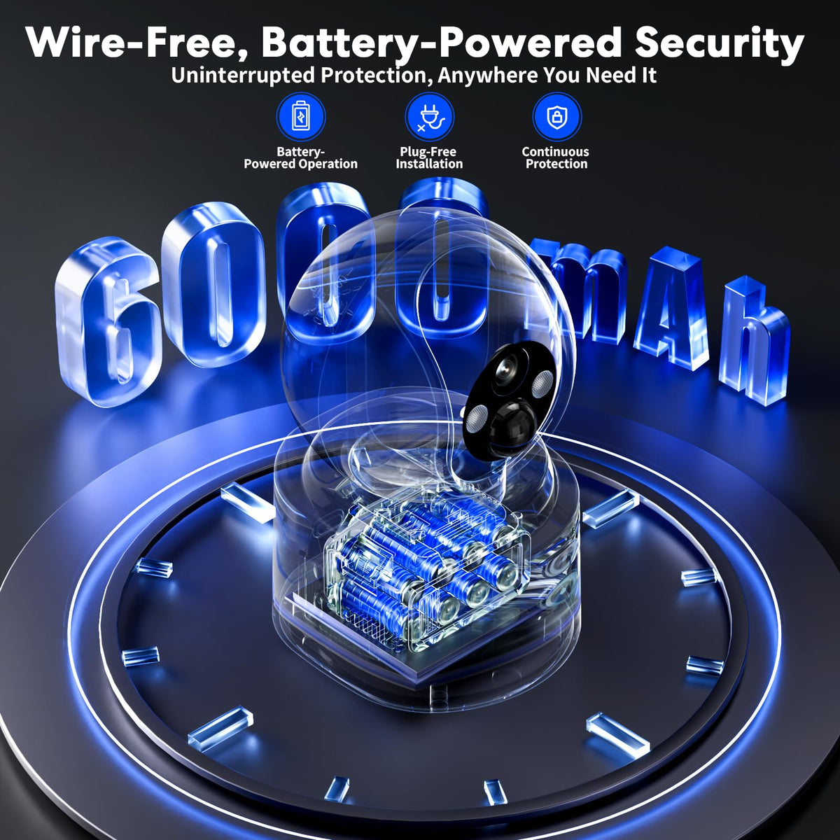 Battery Powered Wireless Indoor Security Camera, 4MP HD Pan/Tilt, 6000mAh Rechargeable, 5G&2.4G WiFi 6 H75585