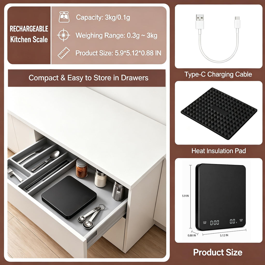 Rechargeable Digital Coffee Scale with Timer C587071