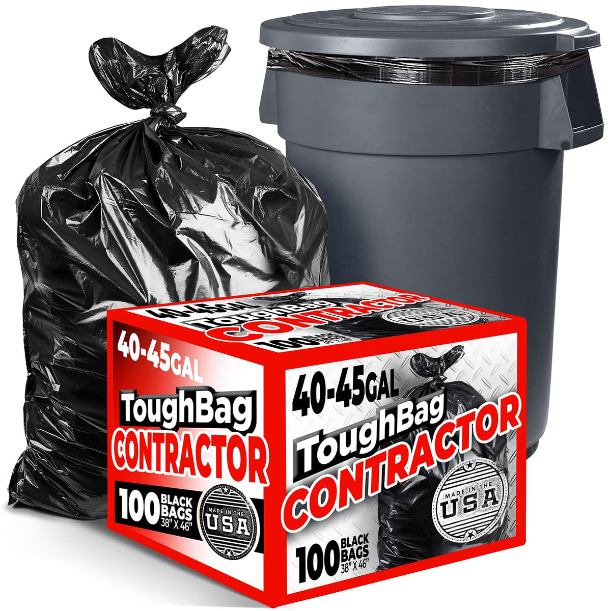 44 Gallon Heavy Duty Contractor Trash Bags, 100 Ct, Black, 1.2 Mil N5324