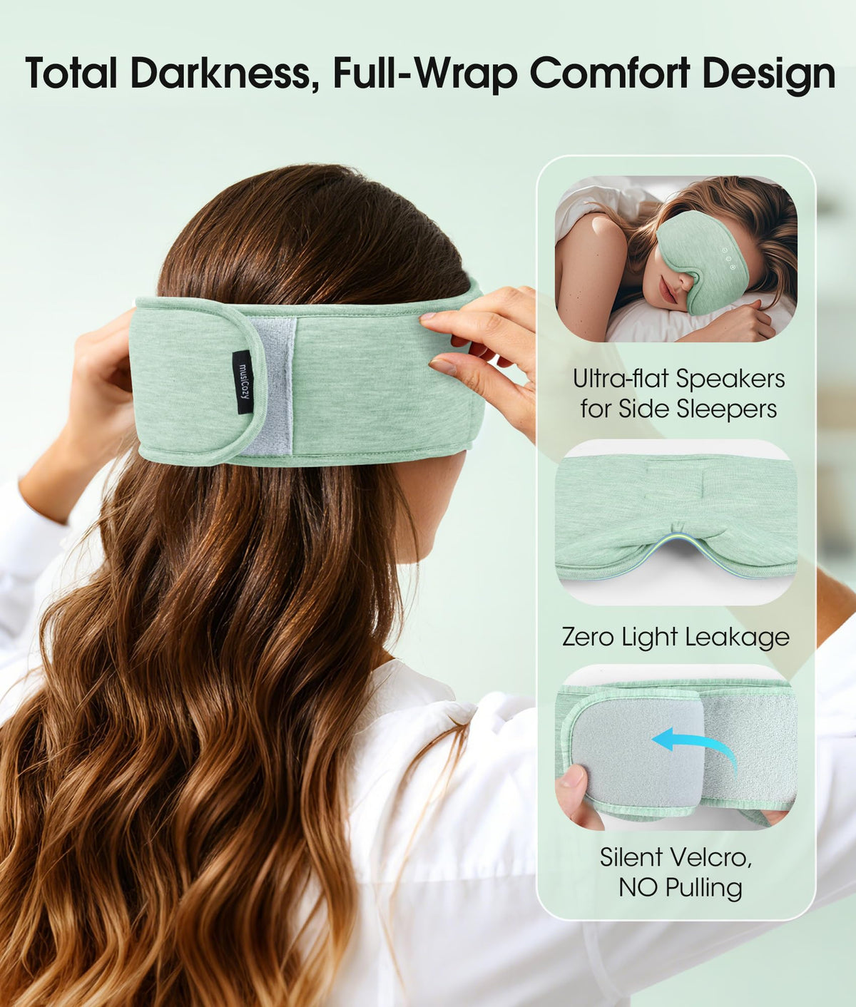 Bluetooth Sleep Headphones Eye Mask Bamboo Fiber P4458