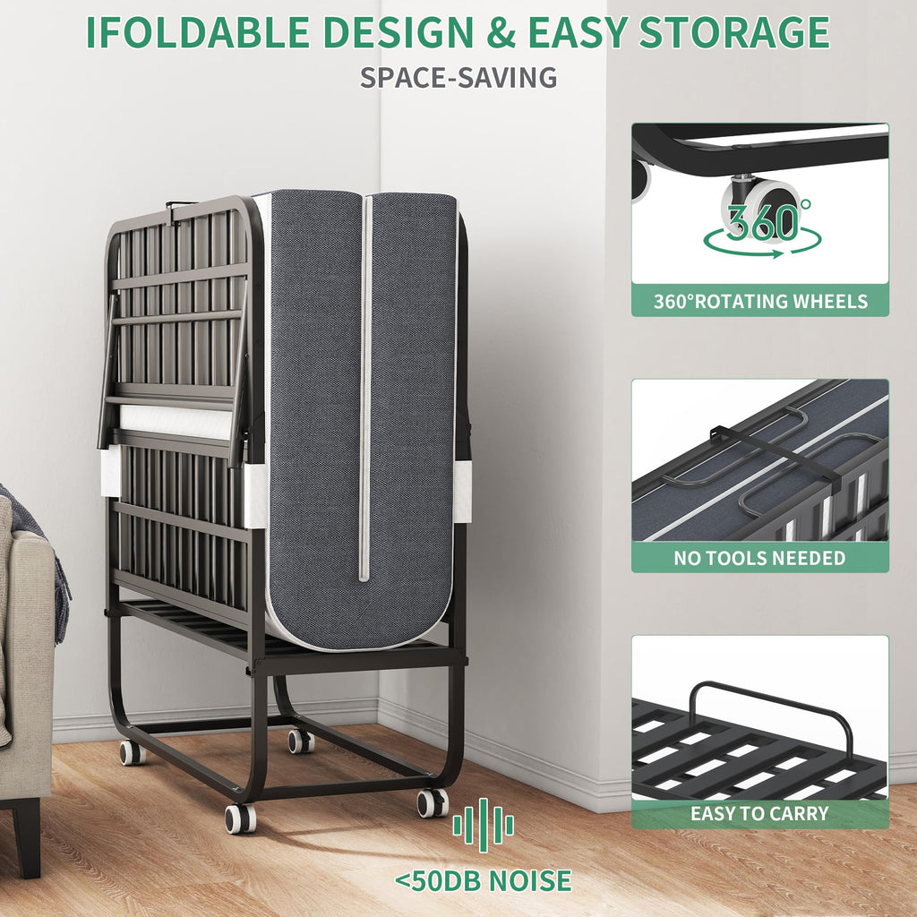 Folding Bed with Mattress, 5-Inch Memory Foam, 500lbs Capacity, Metal Frame G13973