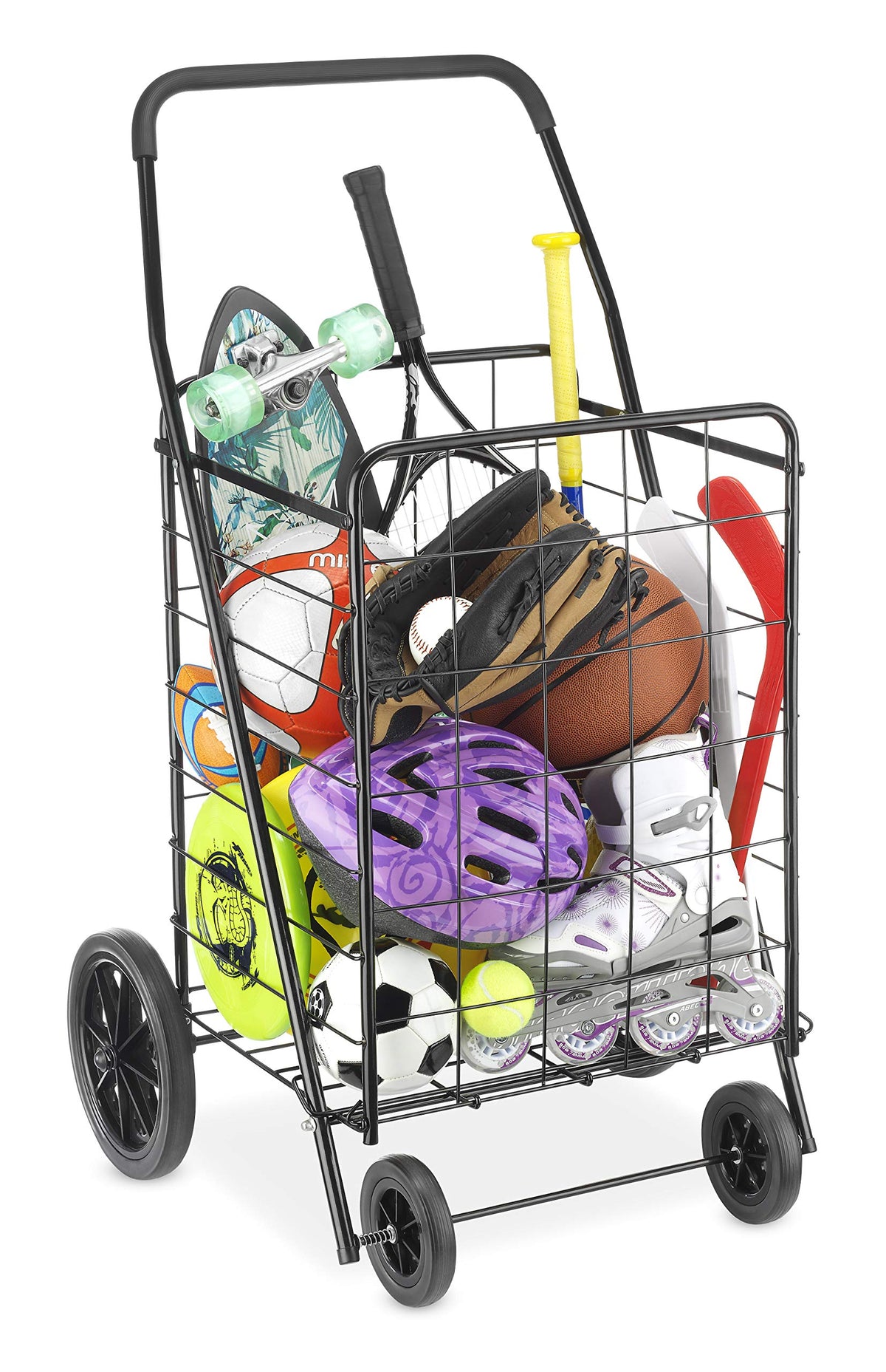 Extra Large Foldable Shopping Cart with Wheels, 100 Lb Capacity, Steel Frame, Black O59294