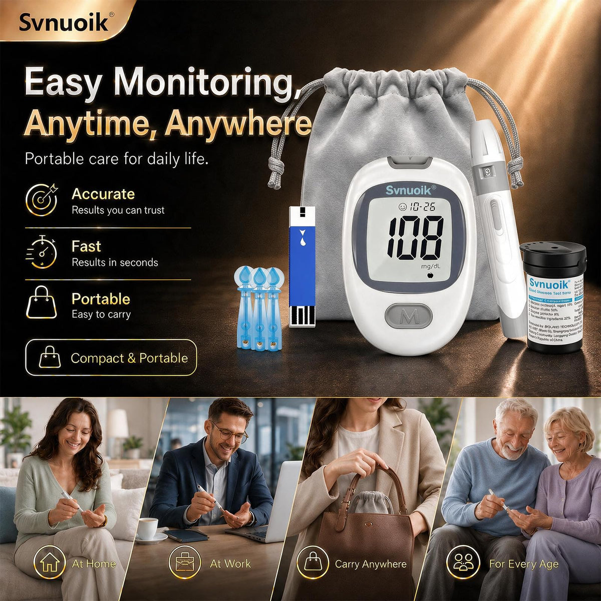 Blood Glucose Monitor Kit with 100 Strips & Lancets Q1788