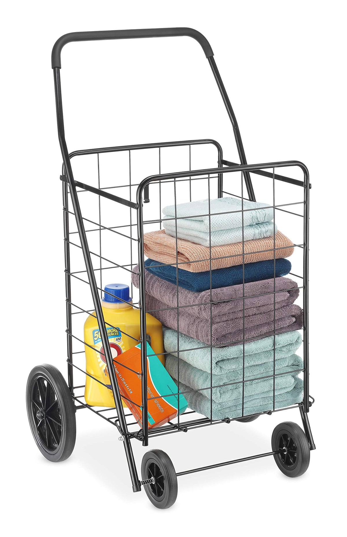 Extra Large Foldable Shopping Cart with Wheels, 100 Lb Capacity, Steel Frame, Black O59294