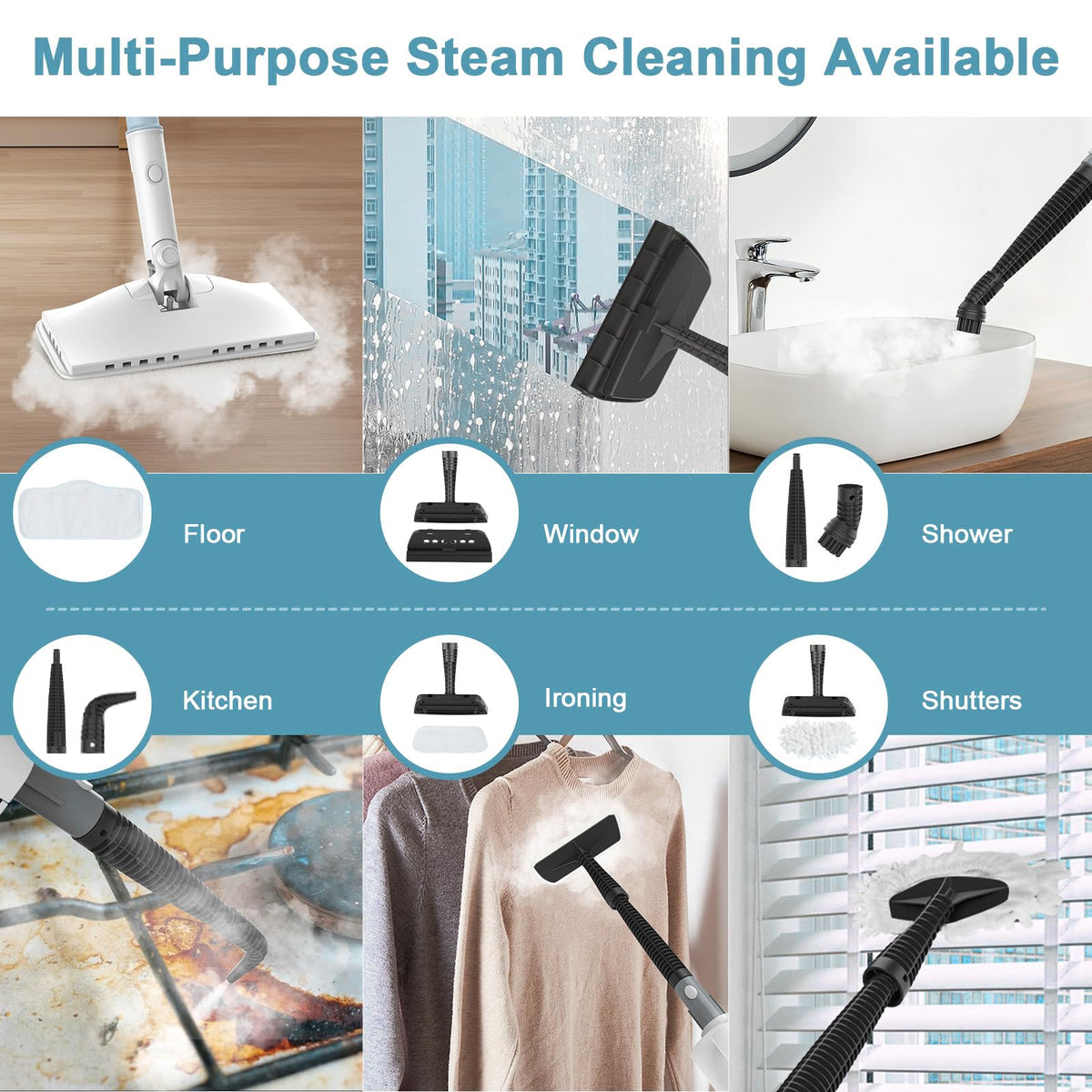 6 in1 Steam Mop Cleaner with 2 Modes, 2 Microfiber Pads, 400ML Removable Tank H87813