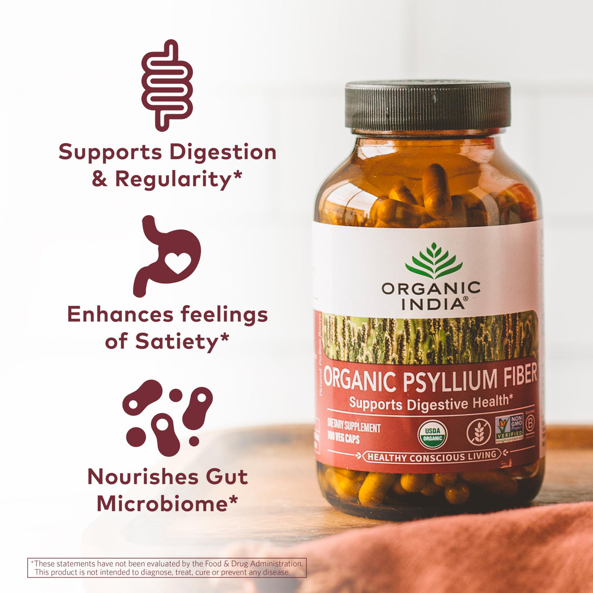 Psyllium Husk Capsules Fiber Supplement Vegan 180 Count O7708