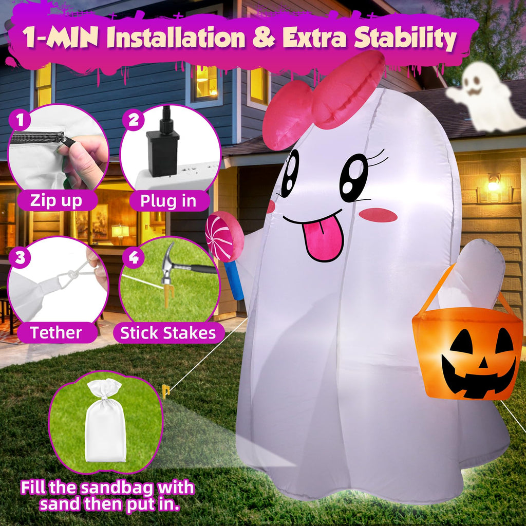 5FT Halloween Inflatables Ghost with Built-in LED Lights Z8790
