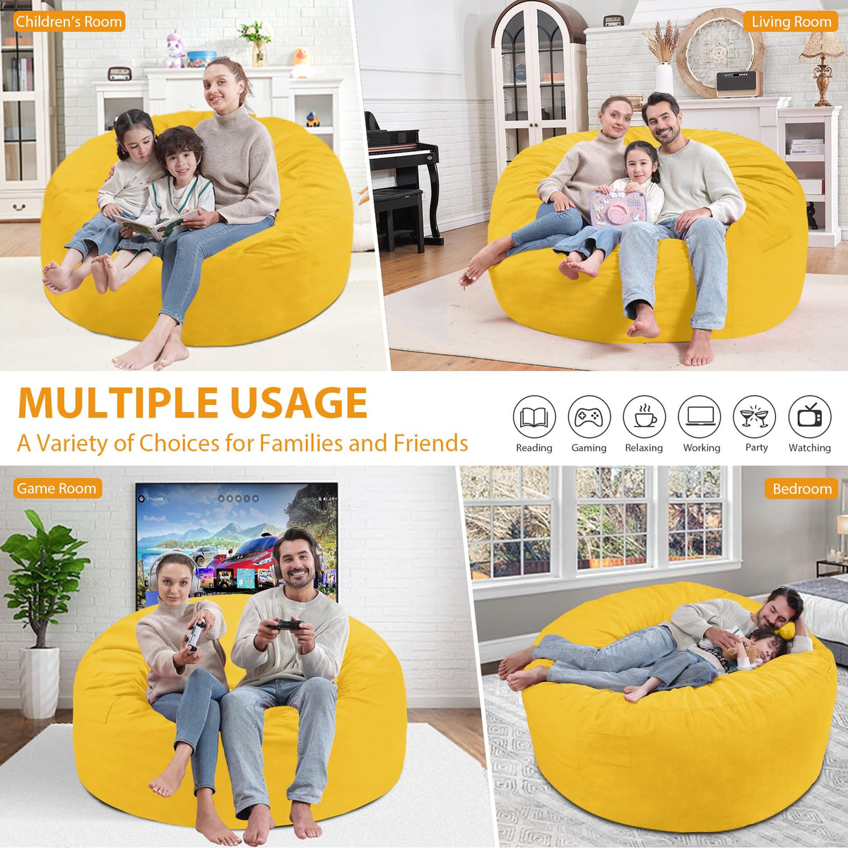 5FT Memory Foam Bean Bag Chair with Dutch Velvet Cover H726315
