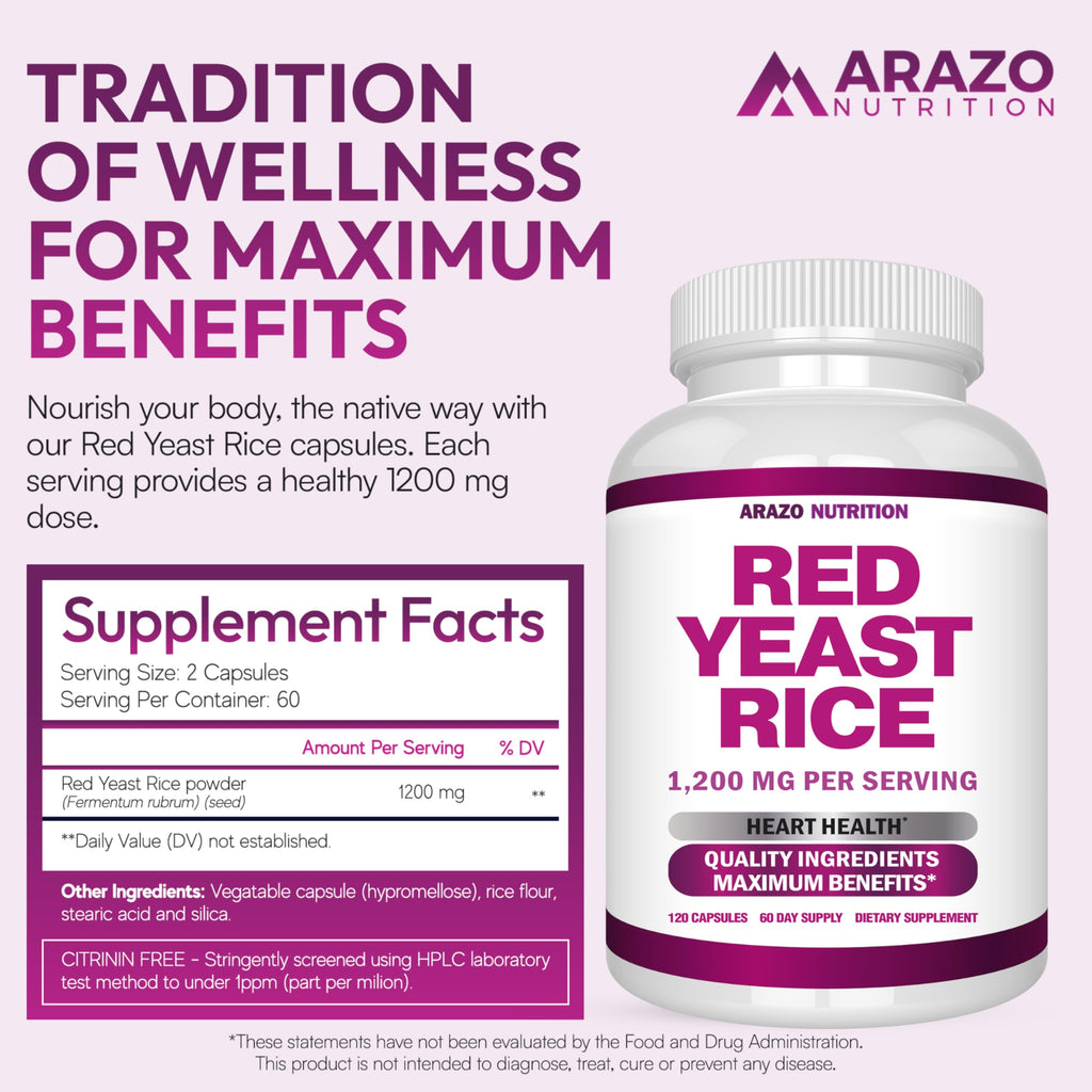 Red Yeast Rice Extract 1200 MG Vegetarian 120 Capsules L4146