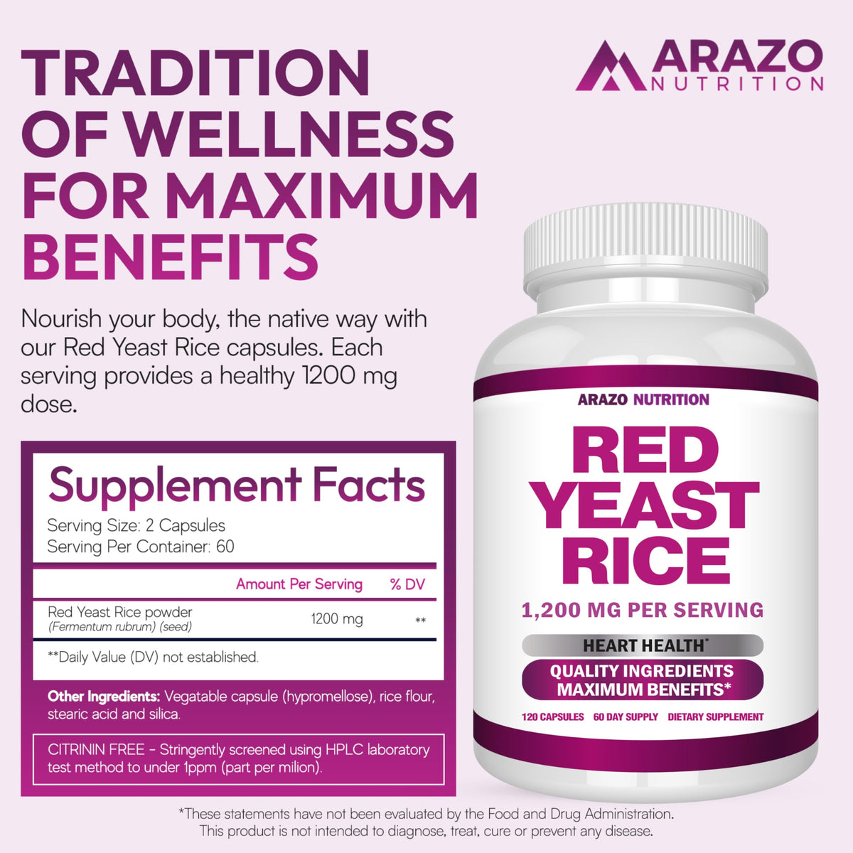 Red Yeast Rice Extract 1200 MG Vegetarian 120 Capsules L4146