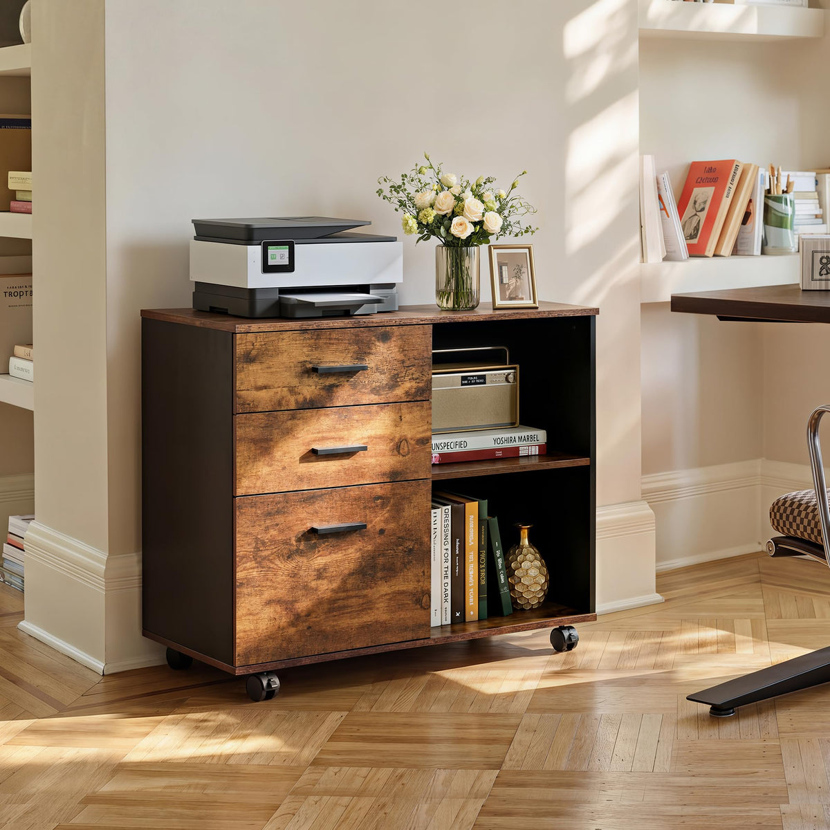 3 Drawer Wood File Cabinet with Storage Shelf K291
