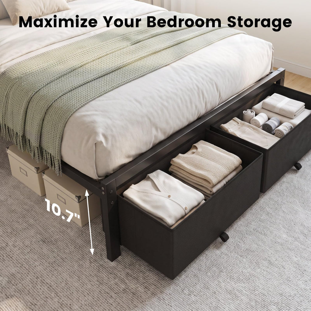 Full Size Bed Frame with Upholstered Headboard and 2 Storage Drawers M4242