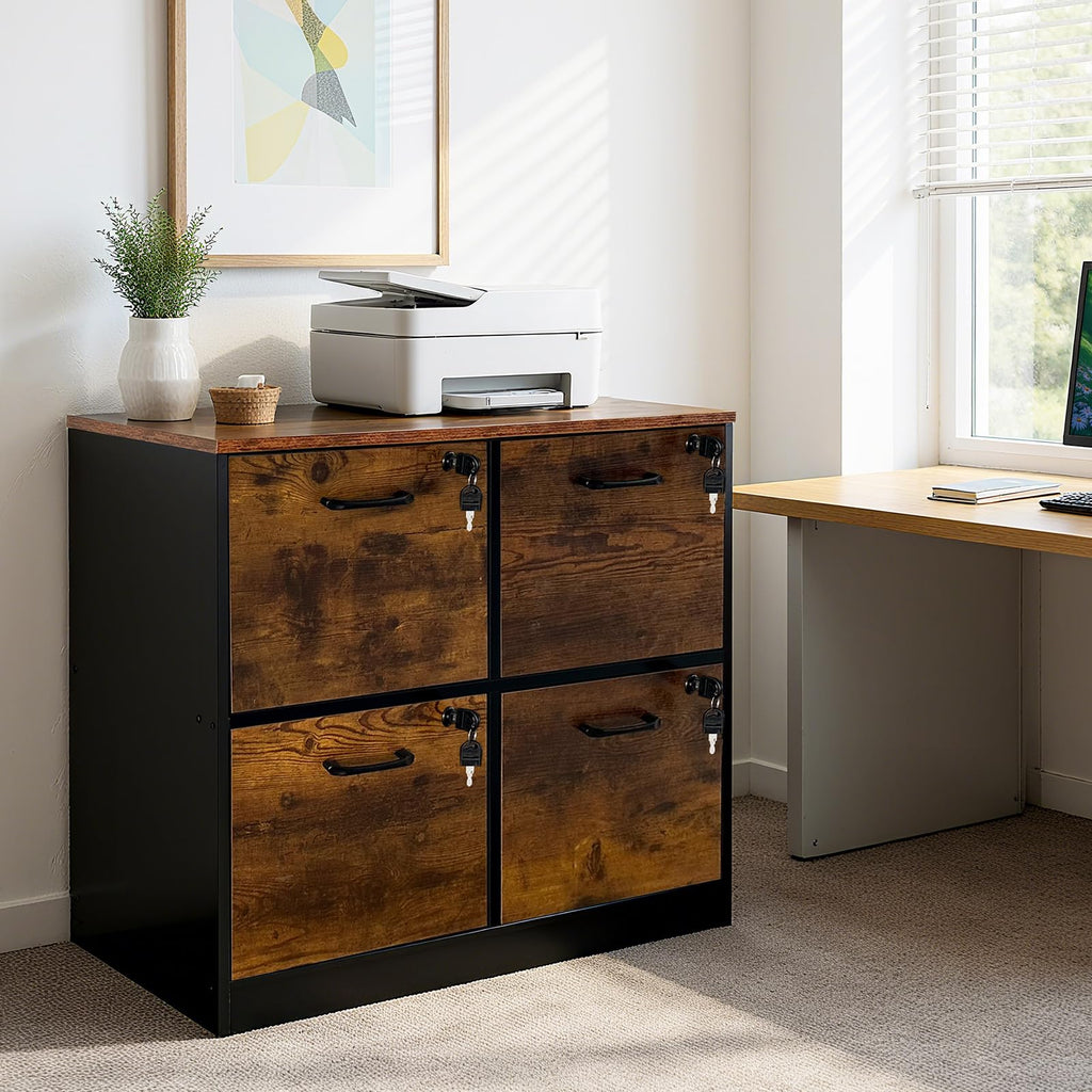 4 Drawer Wood File Cabinet with Lock N7498