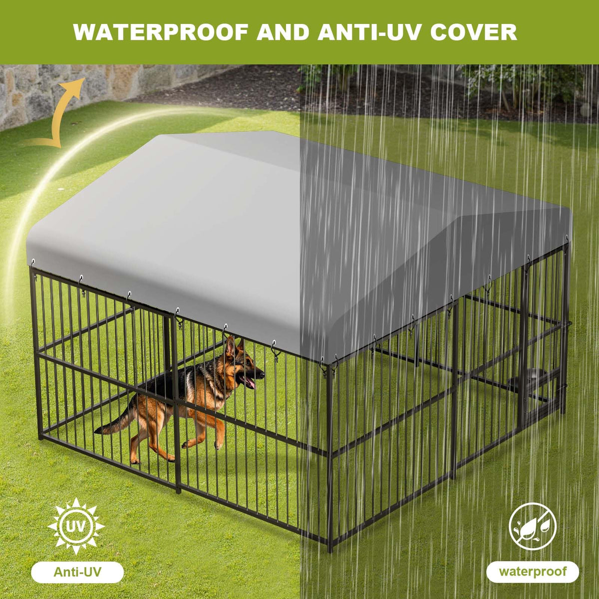 10x10x6 FT Heavy-Duty Metal Dog Kennel with Cover K4075