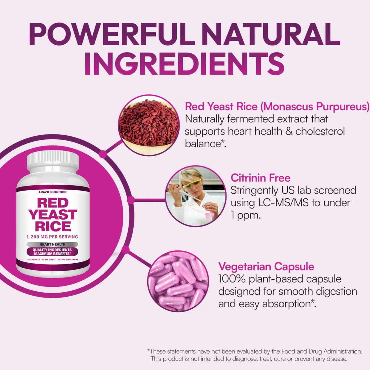 Red Yeast Rice Extract 1200 MG Vegetarian 120 Capsules L4146
