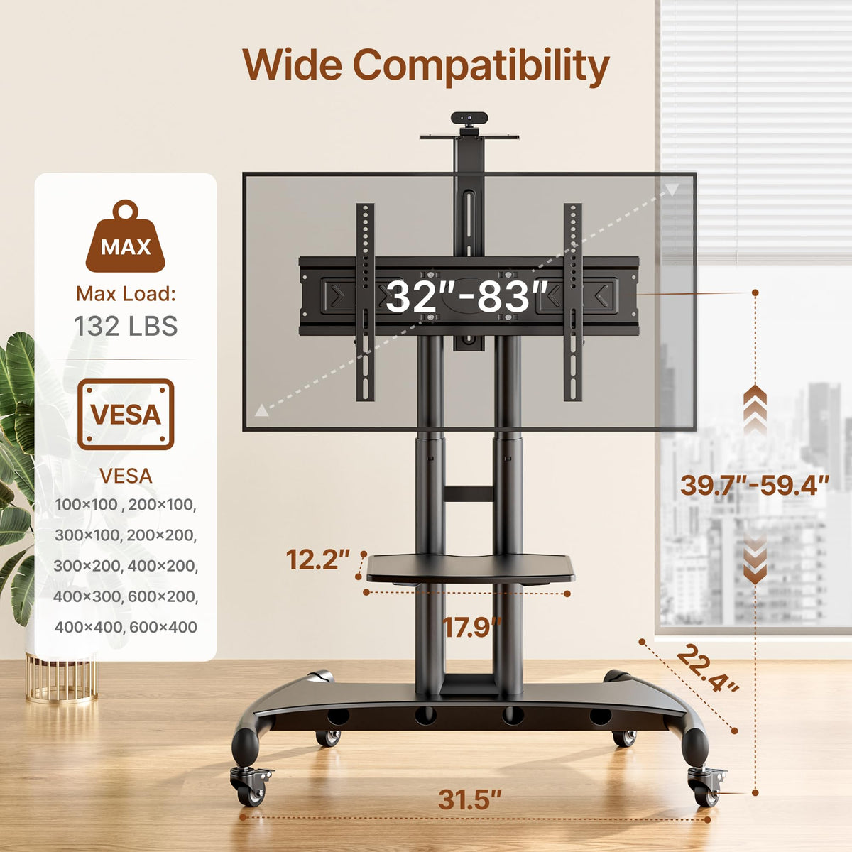 Rolling TV Stand with Shelf for 32-83" TV N644923