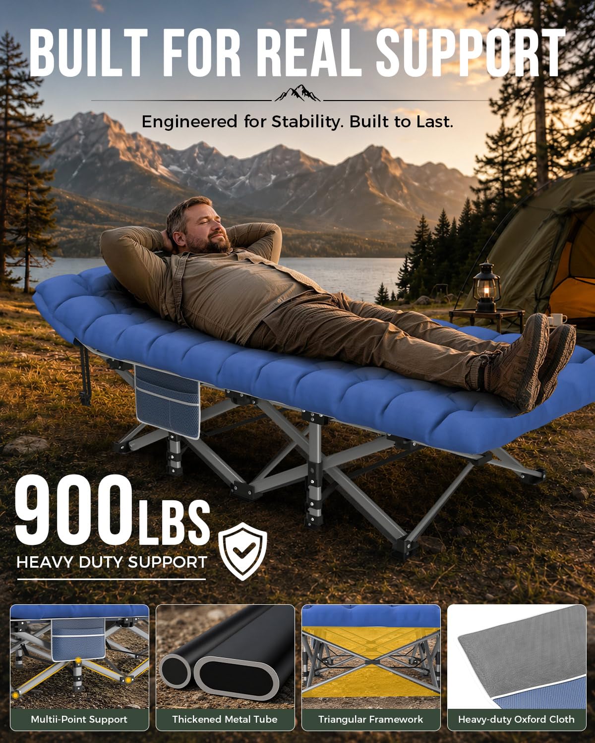 32in XXL Folding Camping Cot with Mattress D77263