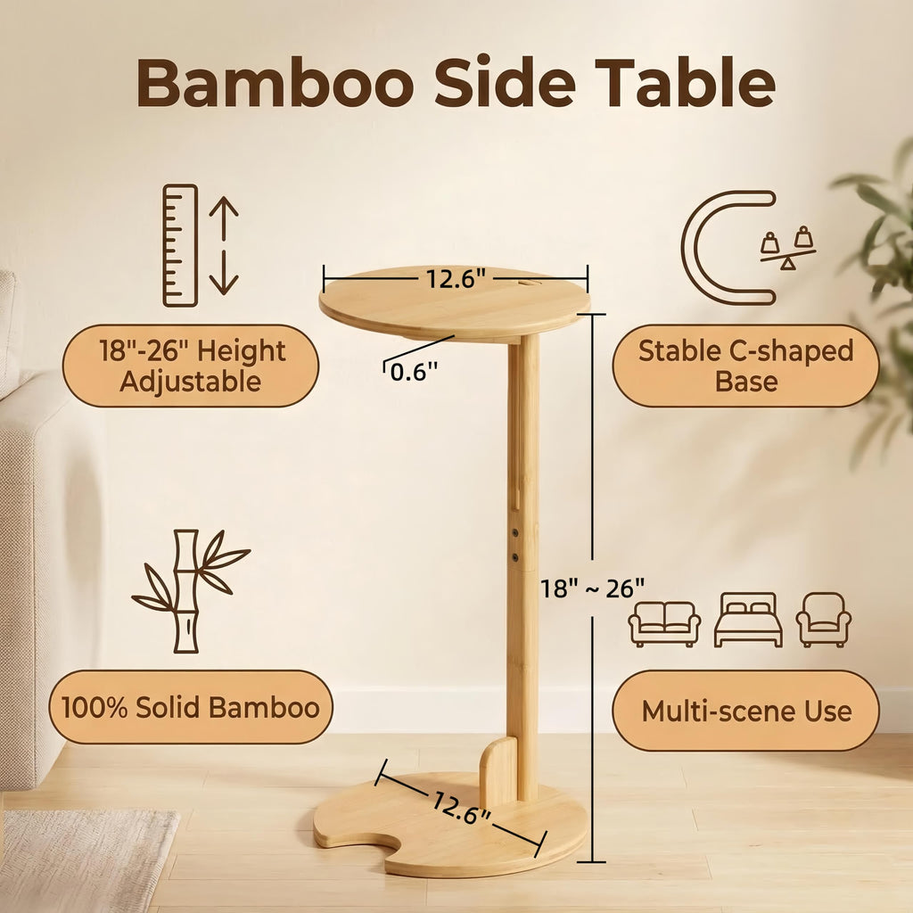 Adjustable Bamboo C Shaped Side Table A26099