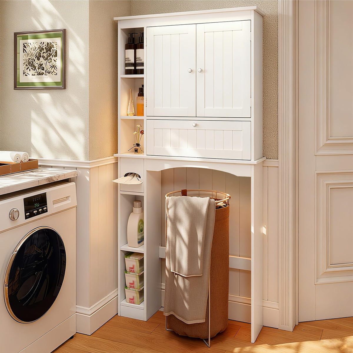 Over The Toilet Storage Cabinet with Doors and Adjustable Shelf, White V859