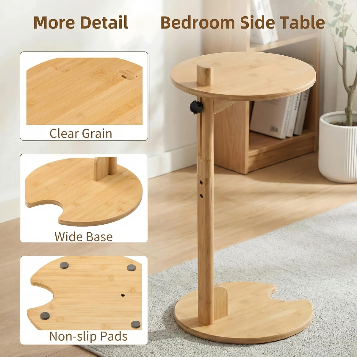 Adjustable Bamboo C Shaped Side Table A26099