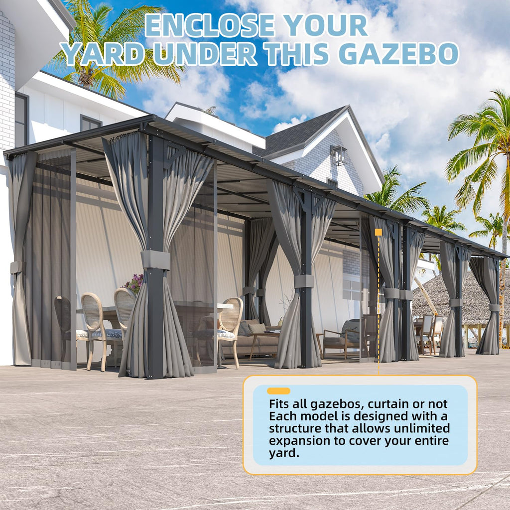 14' x 10' Hard Top Lean to Gazebo with Curtains and Mosquito Netting S1295