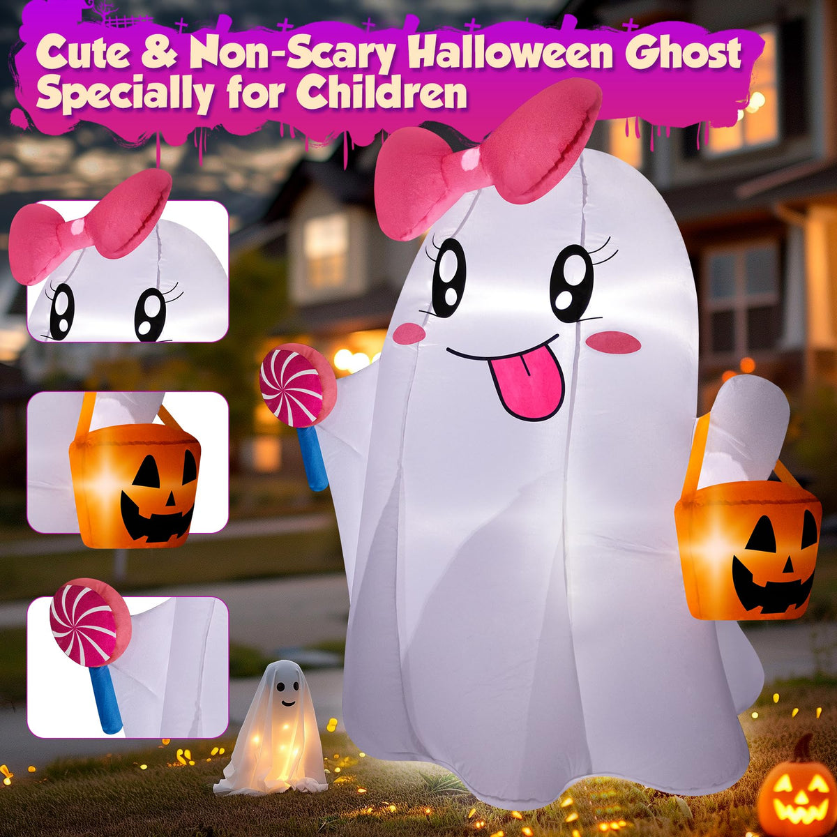 5FT Halloween Inflatables Ghost with Built-in LED Lights Z8790