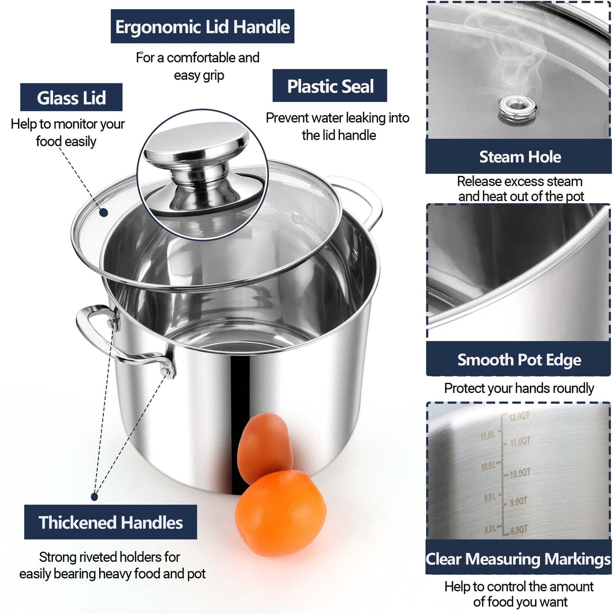 12 Quart Stainless Steel Stock Pot with Lid K8556