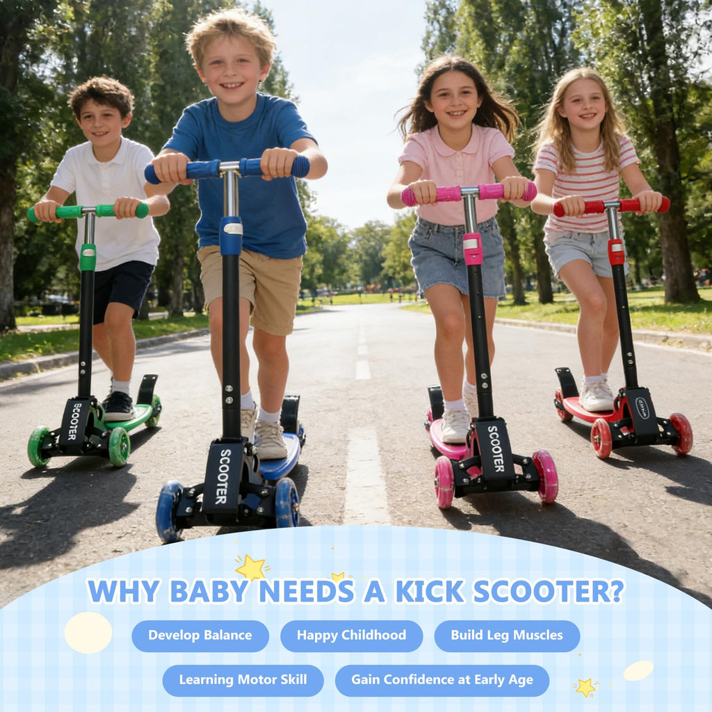 Foldable Metal 3 Wheel Scooter with Adjustable Heights Q255927