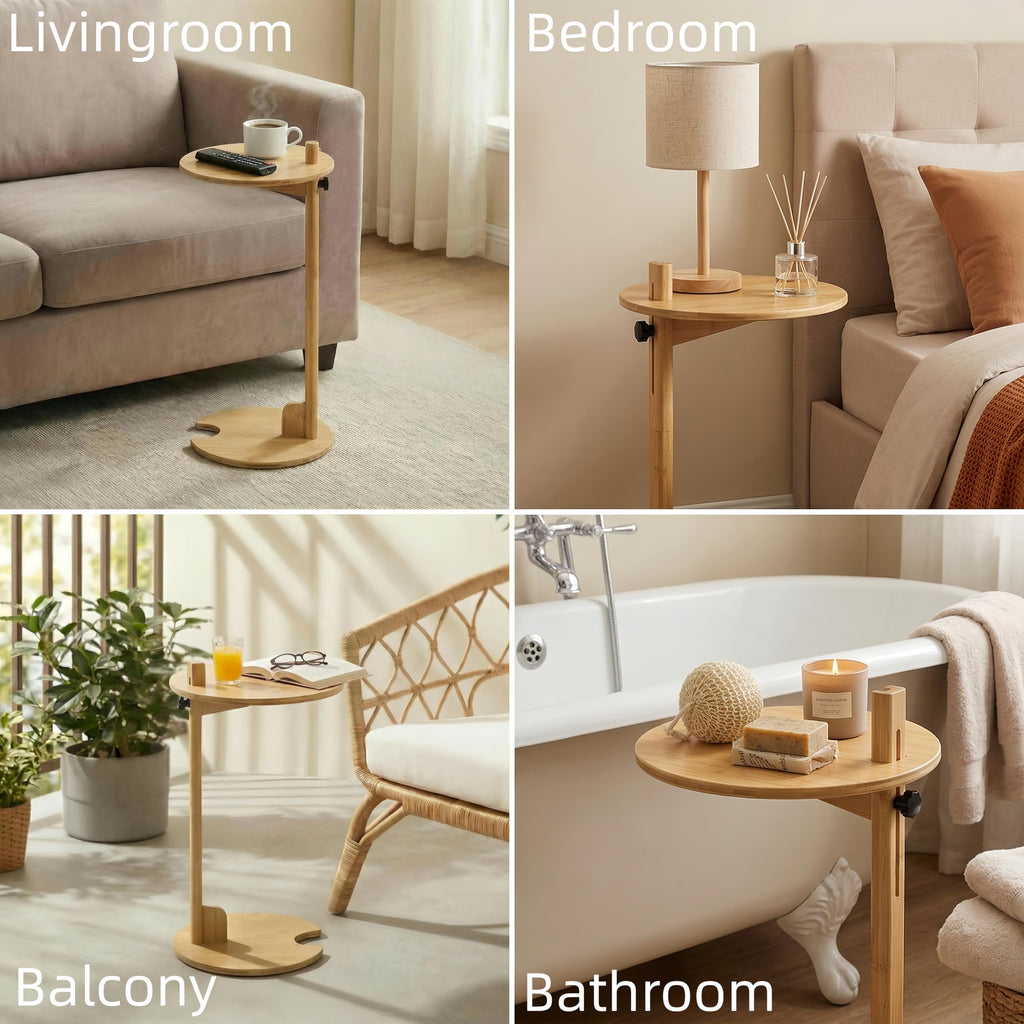 Adjustable Bamboo C Shaped Side Table A26099