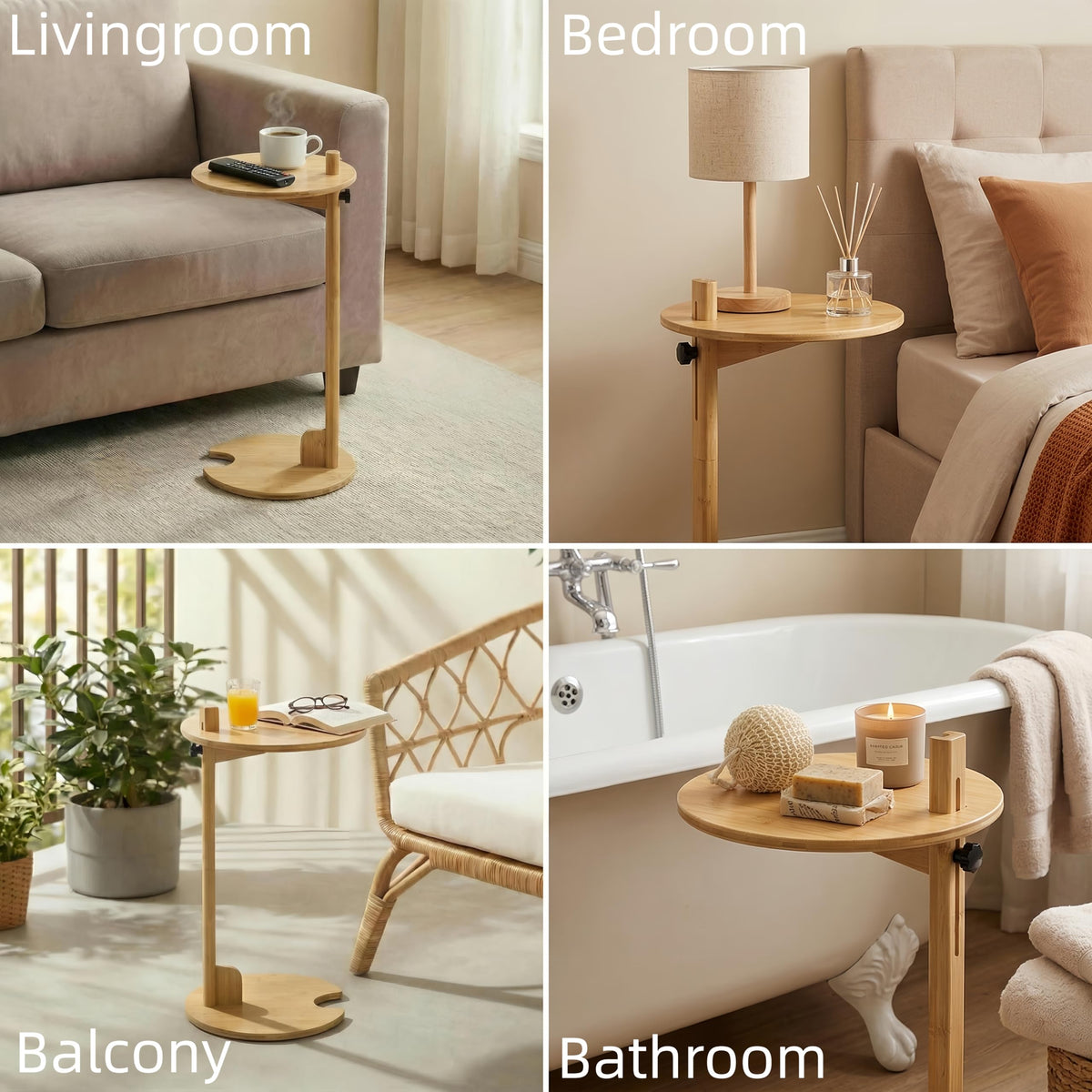 Adjustable Bamboo C Shaped Side Table A26099