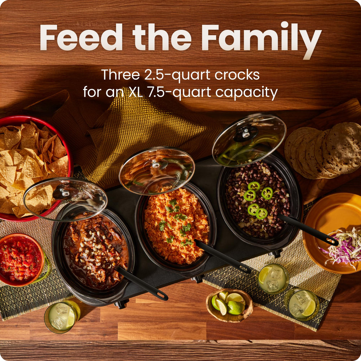 Triple Slow Cooker with 2.5 Qt Ceramic Crocks N2508
