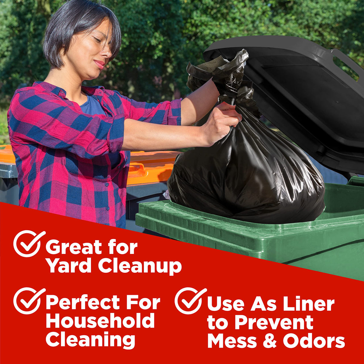 44 Gallon Heavy Duty Contractor Trash Bags, 100 Ct, Black, 1.2 Mil N5324