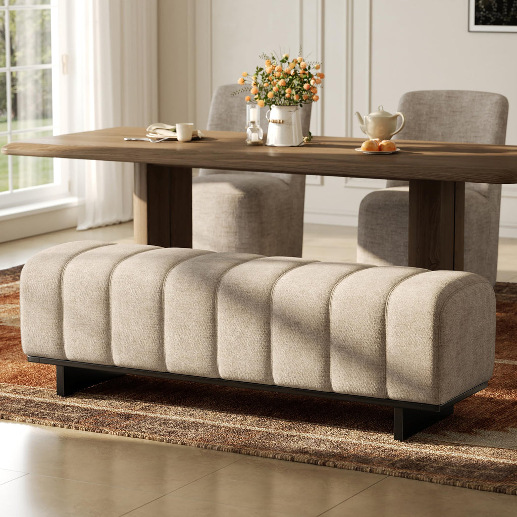 Oatmeal Black Chenille Upholstered Dining Bench R10121