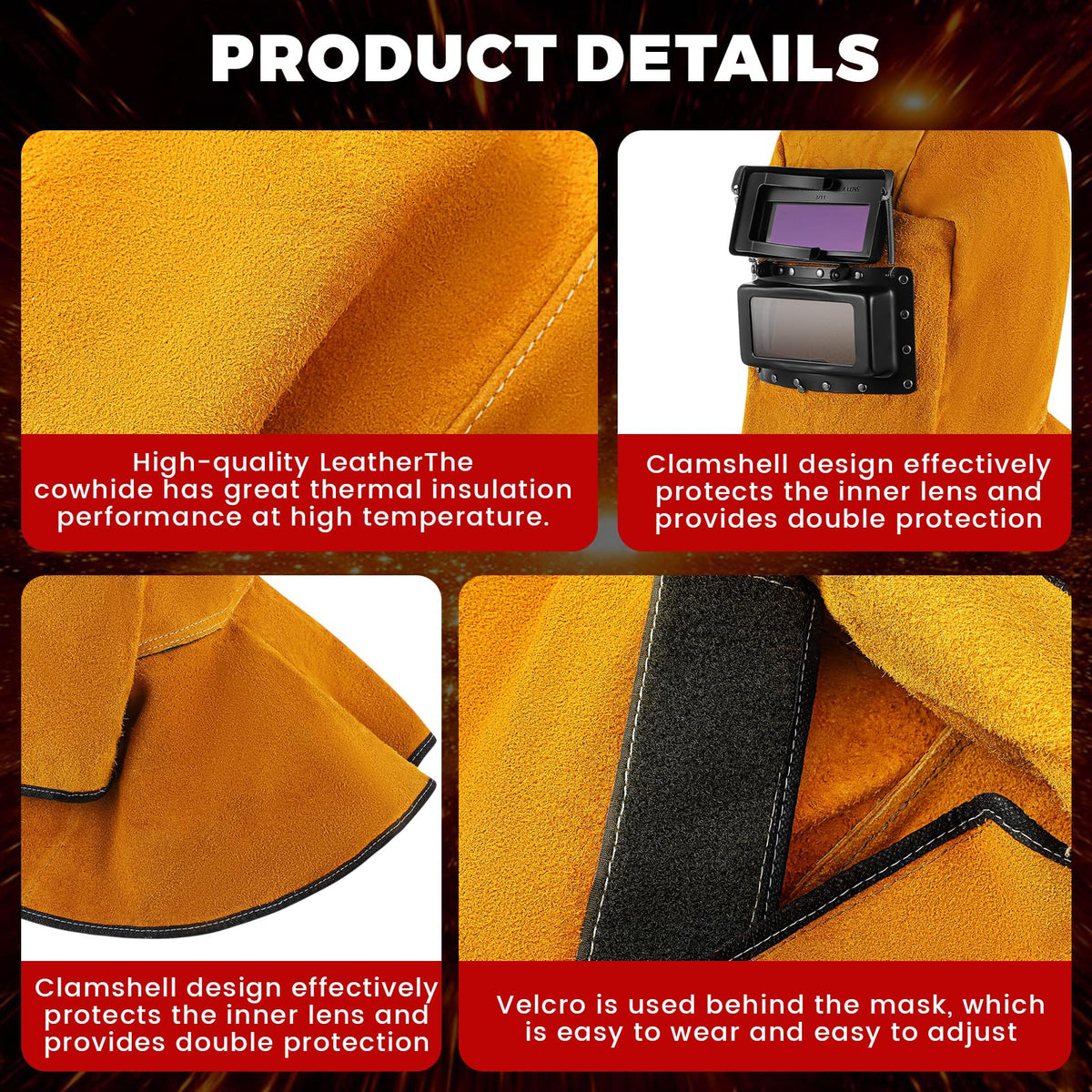 Leather Welding Hood with Auto Darkening Filter Lens A93922