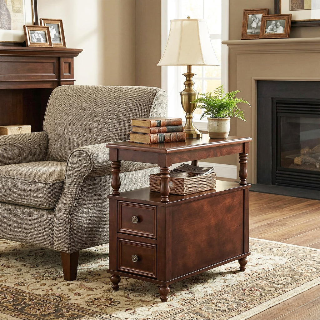 Cherry Finish Wood End Table with 2 Drawers C160491