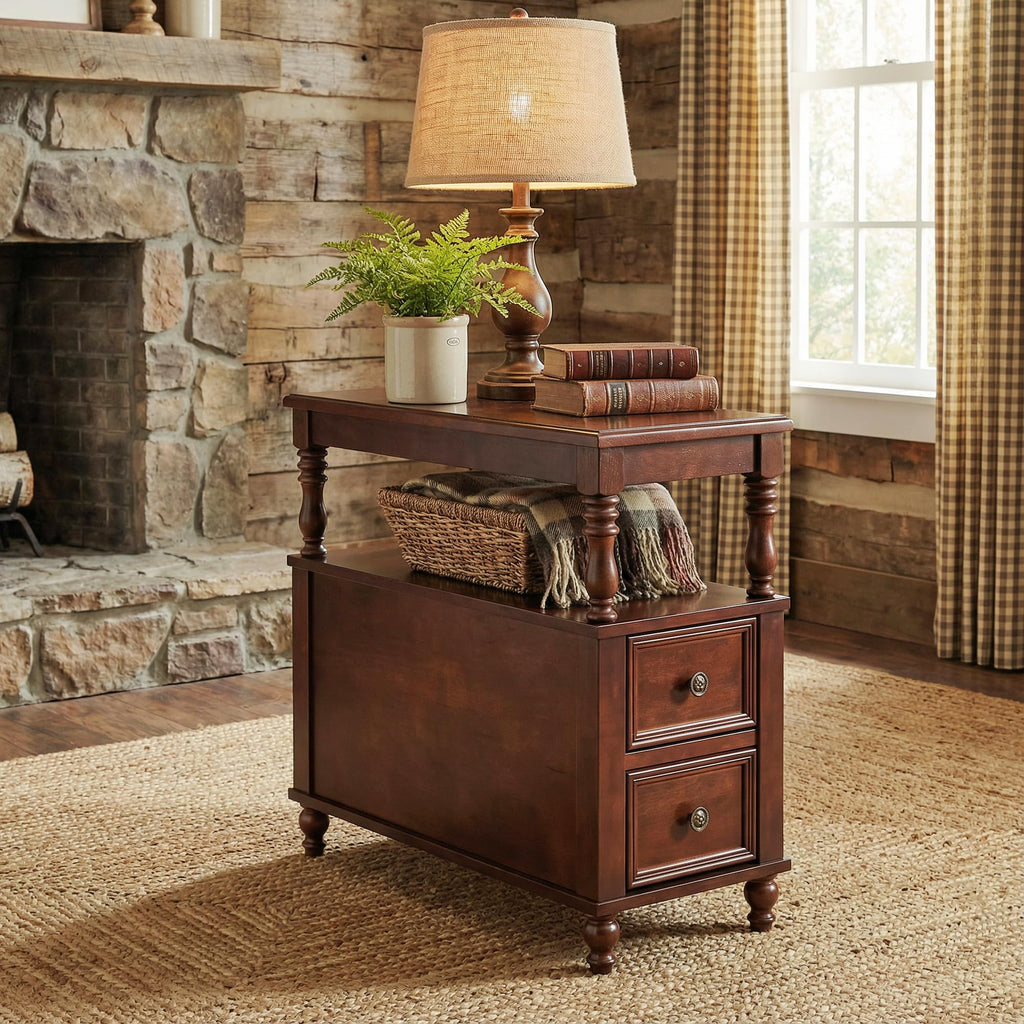 Cherry Finish Wood End Table with 2 Drawers C160491